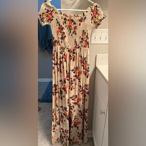 Floral Maxi Dress with Red and Orange Flowers